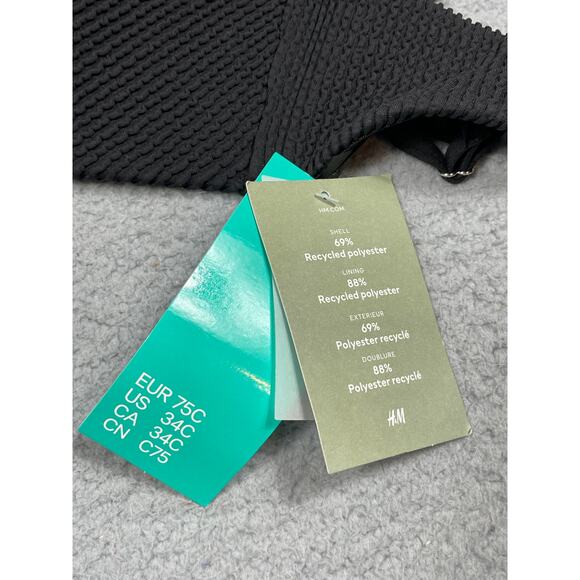 H&M Womens 2-Piece Black Bikini Top Size 34C Bottoms Size 4 - Picture 6 of 9